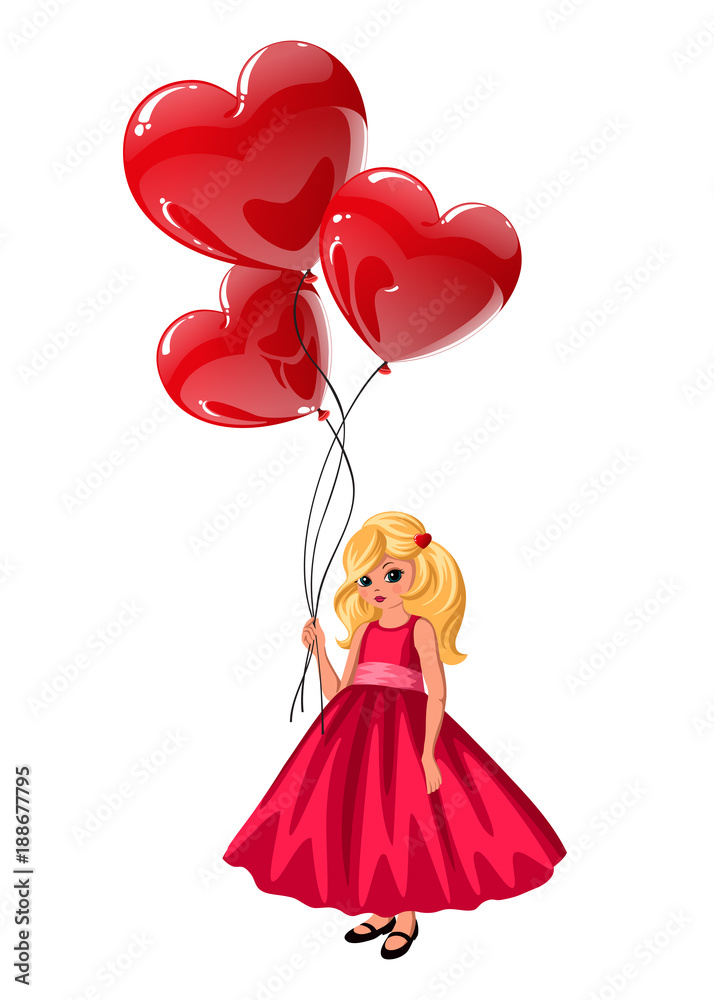 little girl with red balloons in heart shape
little girl with red balloons in heart shape