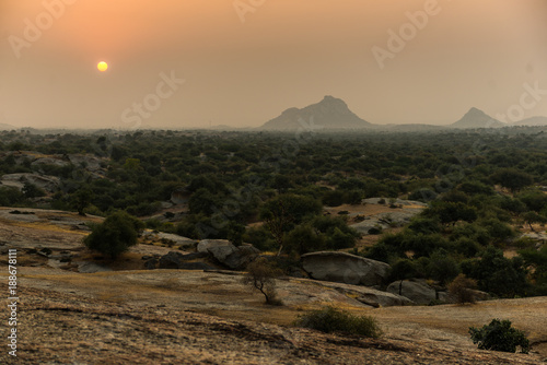 sunrise over Jawai Leopard Reserve, Bera, Rajasthan photo