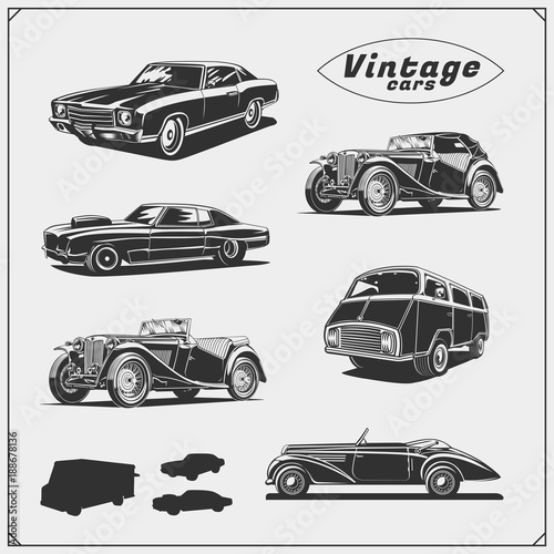 Collection of retro muscle cars and cars service.