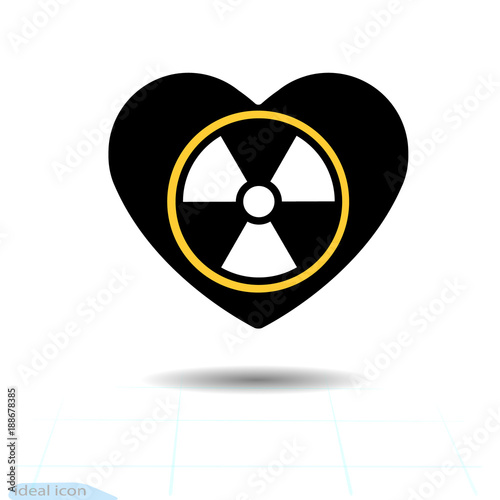 Heart icon. A symbol of love. Valentine s day with the sign of the Radioactive contamination symbol. Flat style for graphic and web design, logo. Vector illustration.