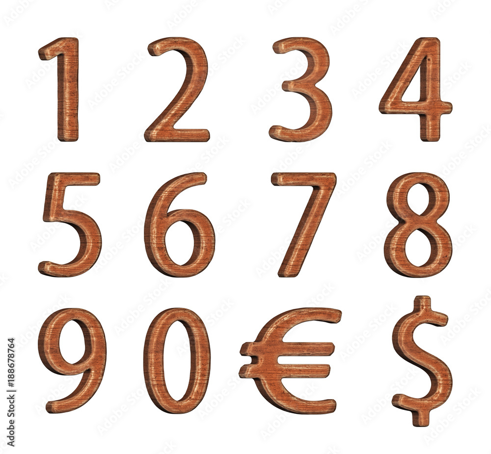 Set of wooden numbers. Set of wooden numbers.