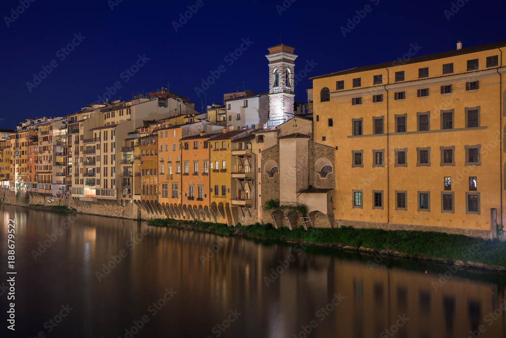 Quay of the Arno River at night in Florence