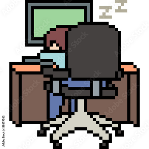 vector pixel art man lazy at work