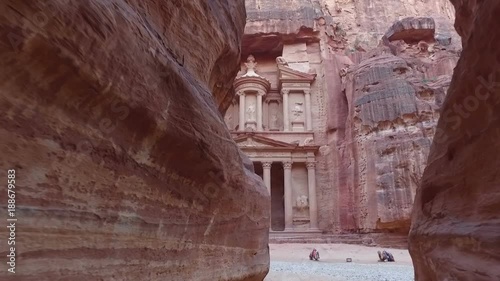 Petra - ancient city, view of Treasury from As Siq gorge. Jordan.