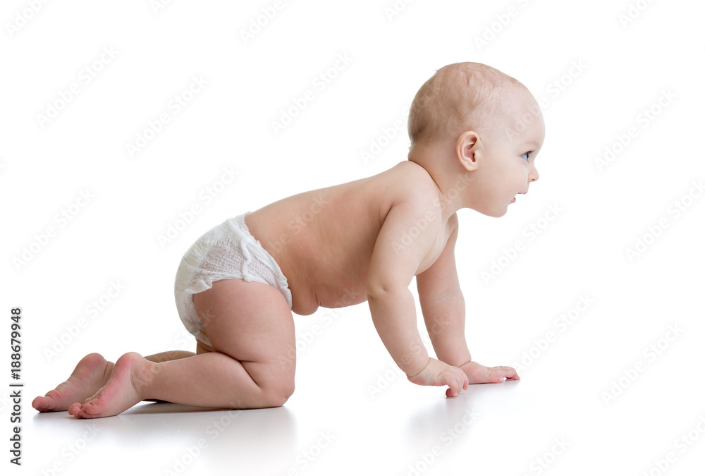 funny crawling baby boy isolated on white funny crawling baby boy isolated on white