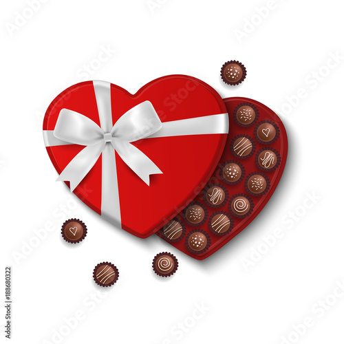 Heart shaped valentine's chocolates. Gift box. Valentines day present. Vector