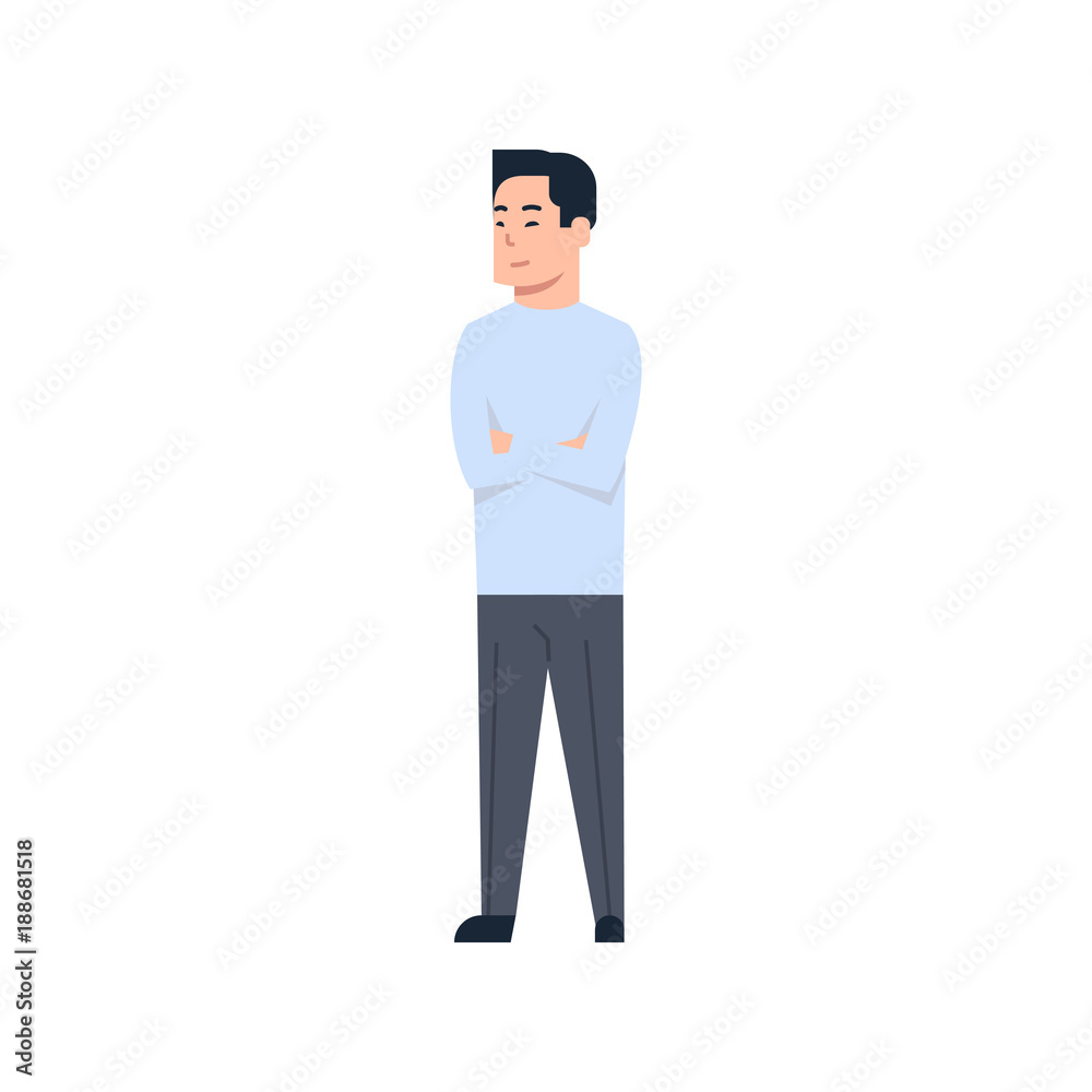 Young Asian Man Chinese Or Japanese Male Wearing Casual Clothes Full Length Isolated Vector Illustration