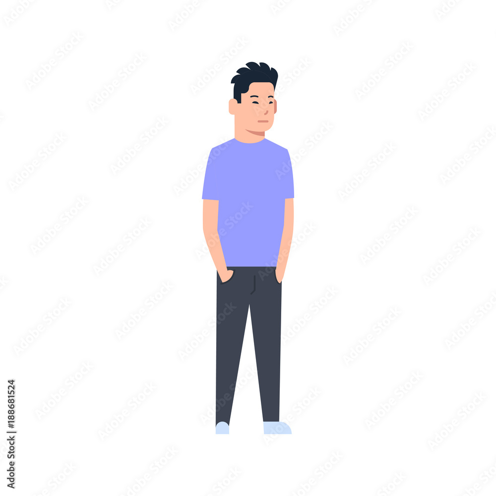 Young Asian Man Chinese Or Japanese Male Wearing Casual Clothes Full Length Isolated Vector Illustration