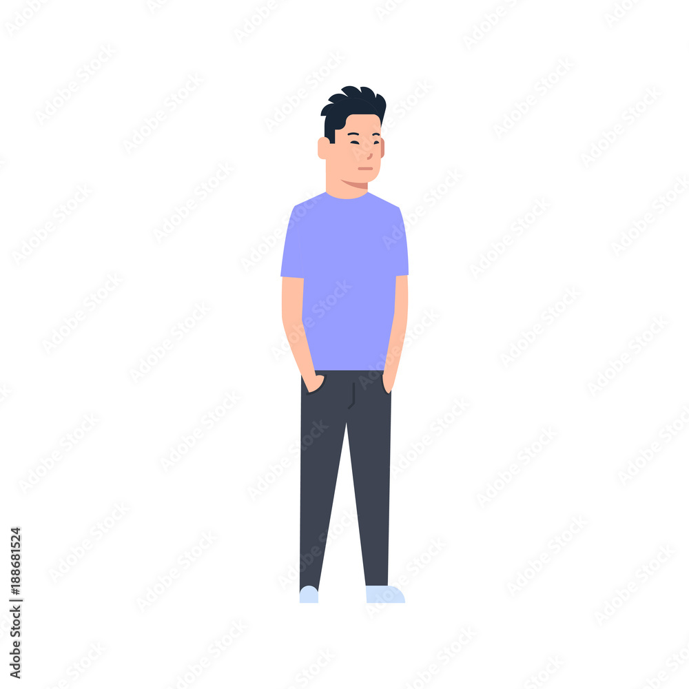 Young Asian Man Chinese Or Japanese Male Wearing Casual Clothes Full Length Isolated Vector Illustration Young Asian Man Chinese Or Japanese Male Wearing Casual Clothes Full Length Isolated Vector Illustration