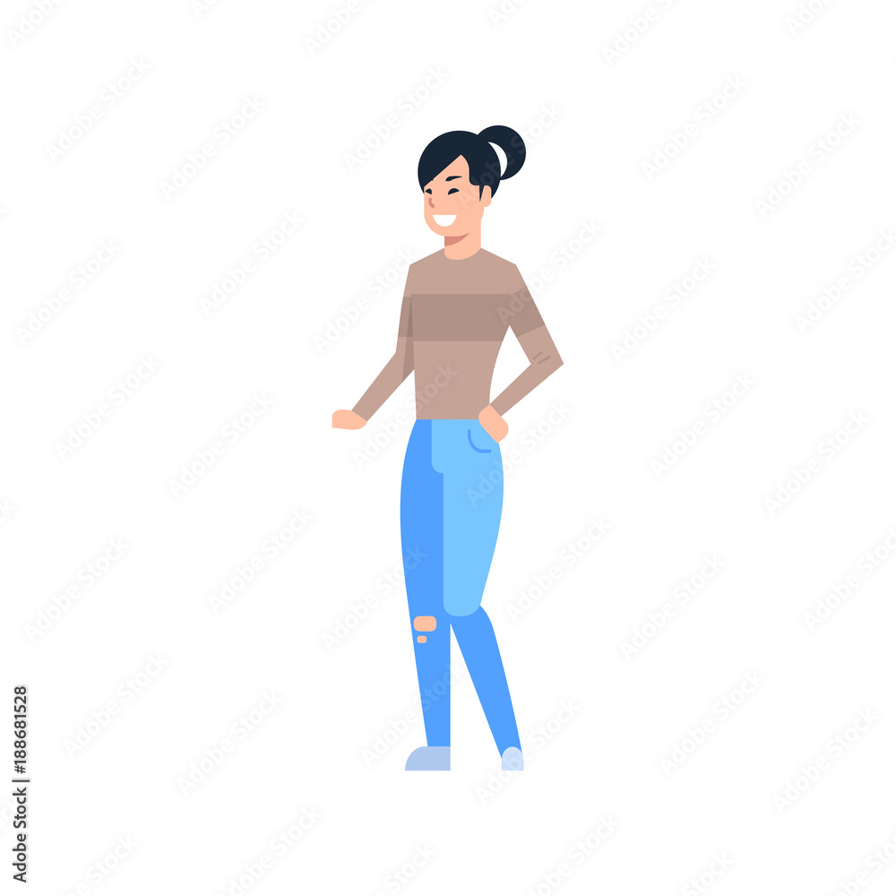 Young Asian Woman Chinese Or Japanese Female Wearing Modern Casual Clothes Full Length Isolated Vector Illustration