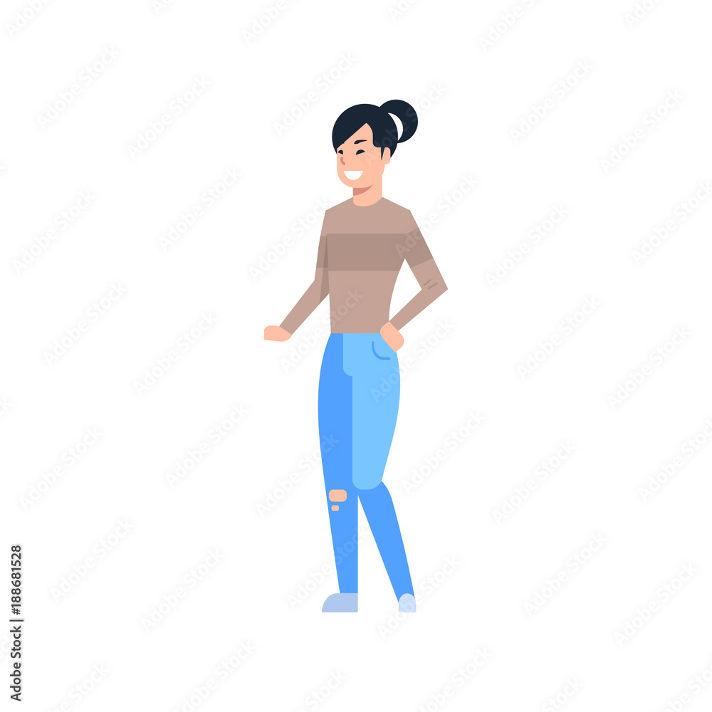 Young Asian Woman Chinese Or Japanese Female Wearing Modern Casual Clothes Full Length Isolated Vector Illustration Young Asian Woman Chinese Or Japanese Female Wearing Modern Casual Clothes Full Length Isolated Vector Illustration