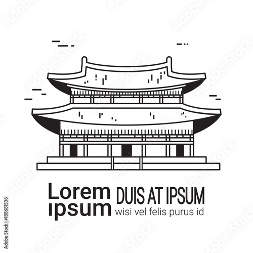 Famous Seoul Landmark Traditional Korean Palace Sketch Vector Illustration