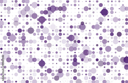 Dotted background with circles, dots, point different size, scale. Halftone pattern Vector illustration Violet, purple color