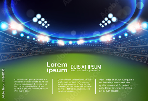 Sport Stadium With Lights And Tribunes Template Infographic Background Flat Vector Illustration