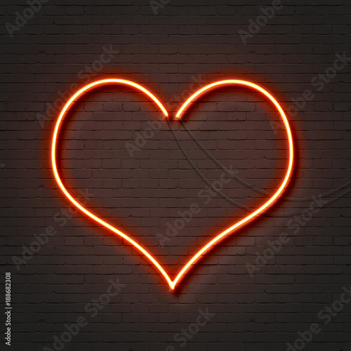 Red neon glowing heart shape  Valentines day background
