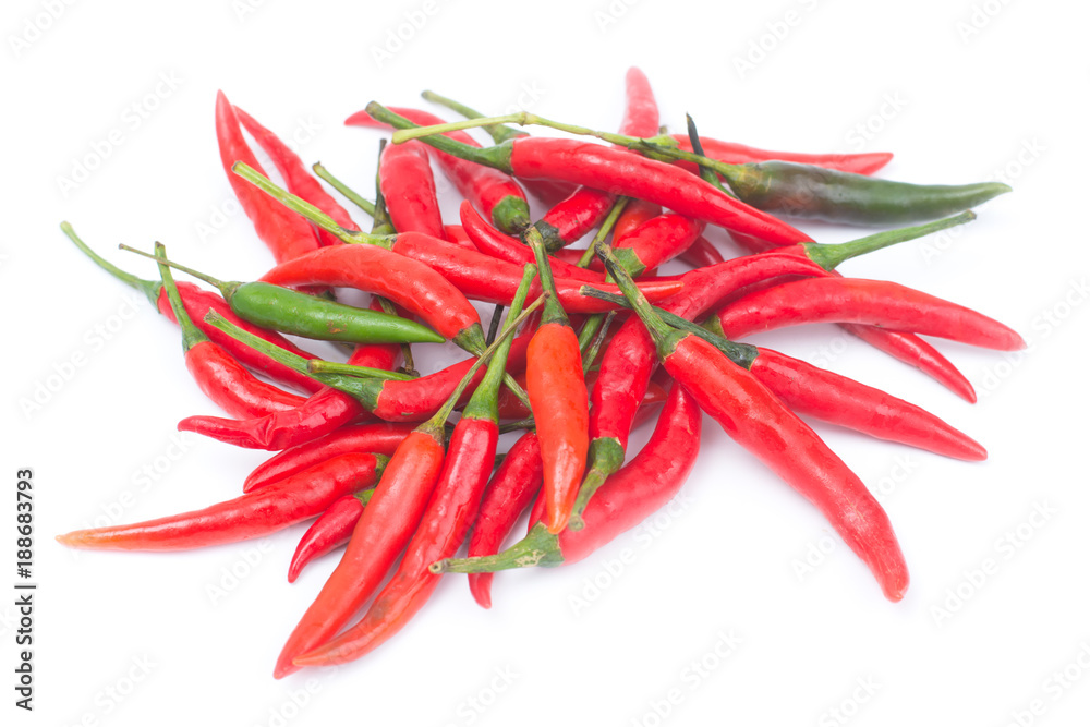 Red chili peppers isolated on a white background.