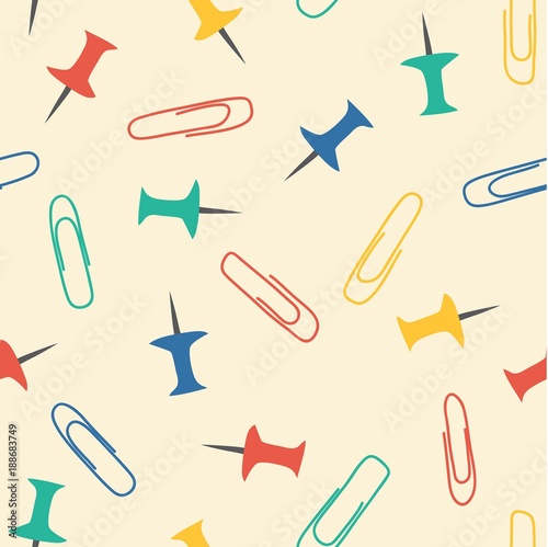 Clerical button and clip. Vector bright seamless pattern