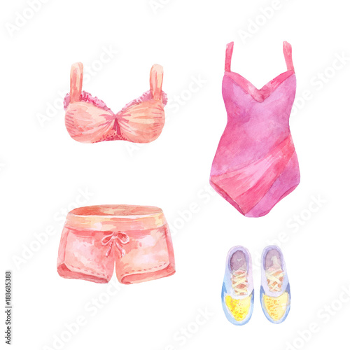 Wallpaper Mural watercolor set of beachwear Torontodigital.ca