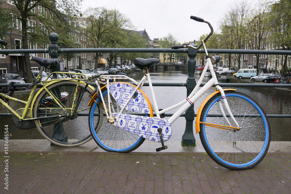 Bikes on a bridge in the centre of Amsterdam