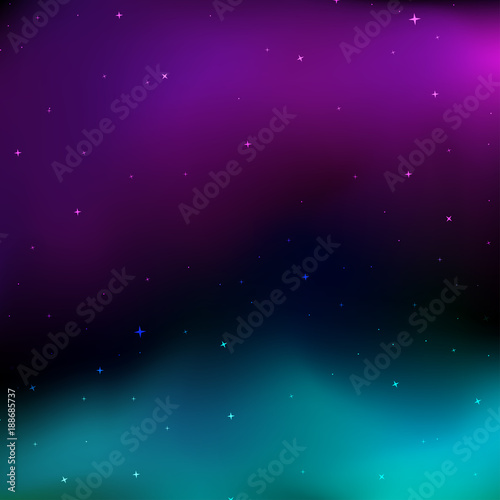 Space background with pink and sea green lights and stars