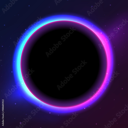 Space themed background with dark orb and glowing edges