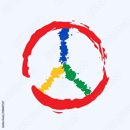 Peace symbol, hand drawn Hippie or pacifist sign, color vector illustration.