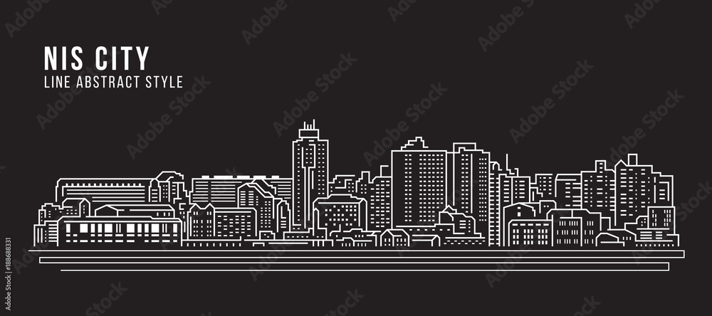 Cityscape Building Line art Vector Illustration design - Nis city