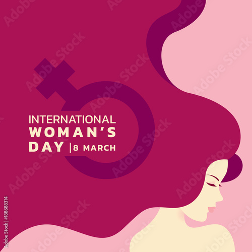 international women's day with lady and long hair and woman sign banner vector design