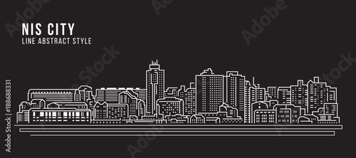 Cityscape Building Line art Vector Illustration design - Nis city