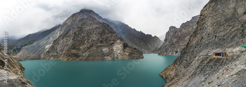 View of Pakistan country along the Hunza River from Hunza Valley to Pasu. photo