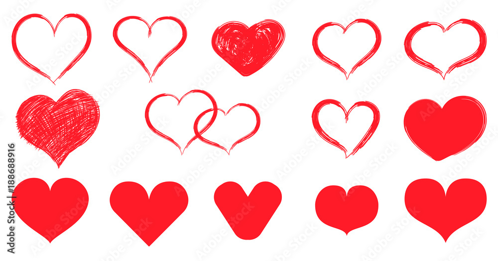 Heart red set hand sketch Valentine day 14 february wedding Heart red set hand sketch Valentine day 14 february wedding