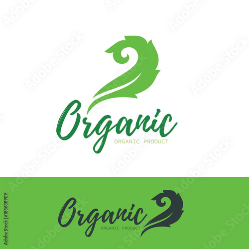 Organic logo. Green and natural product icons. Fresh food and eco product logo, Leaf and vector design element for healthy care brand identity. Vector Illustration.