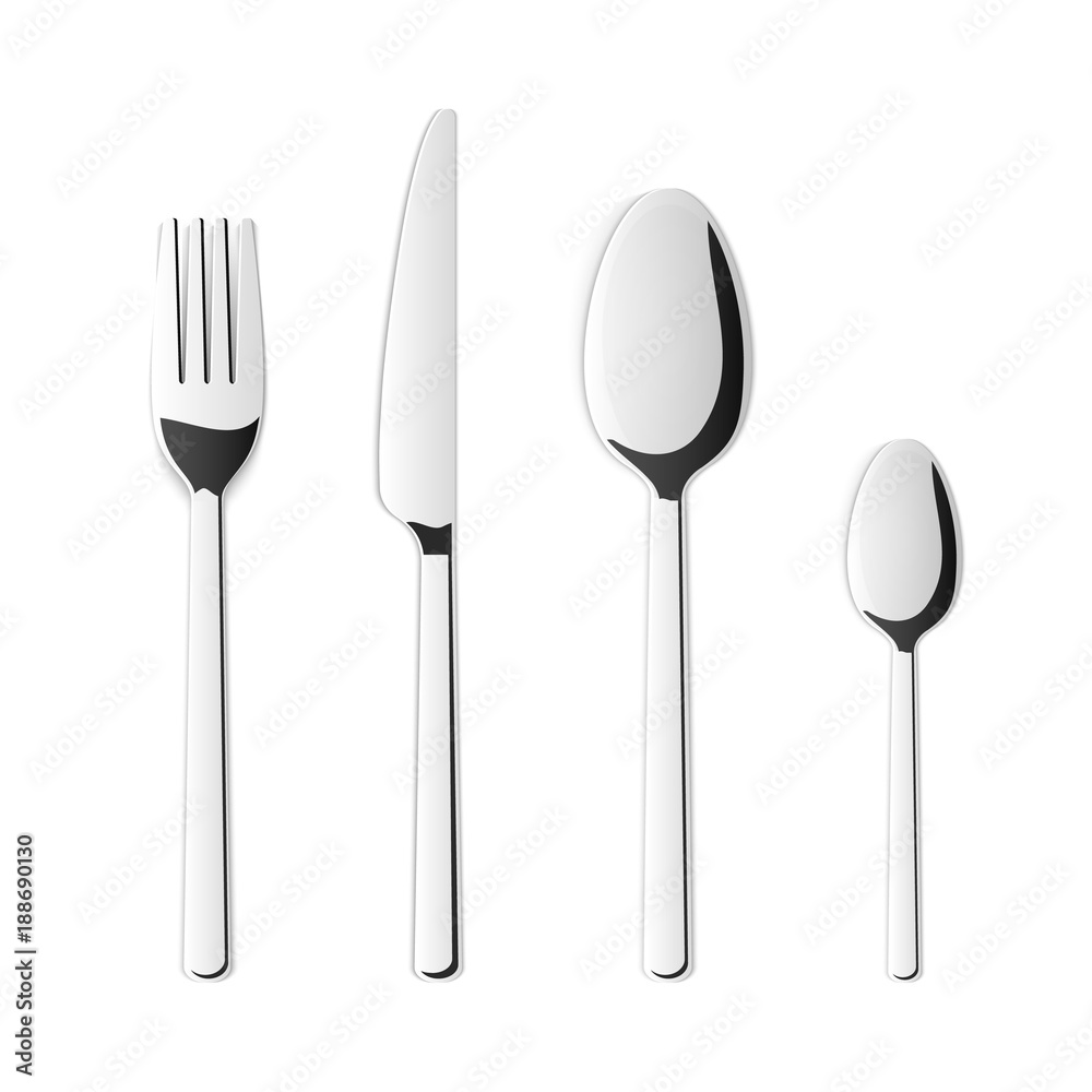 Creative vector illustration top view cutlery set of silver fork, spoon, knife isolated on transparent background. Art design kitchen silverware table setting. Concept graphic printables element Creative vector illustration top view cutlery set of silver fork, spoon, knife isolated on transparent background. Art design kitchen silverware table setting. Concept graphic printables element