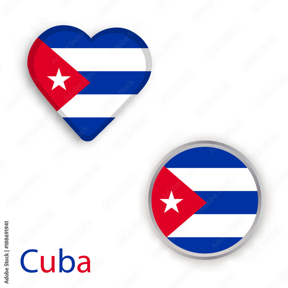 Heart and circle symbols with flag of Cuba.