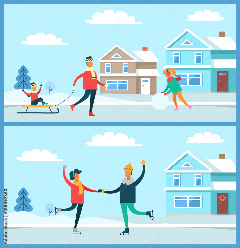 Wintertime Activities Nature Vector Illustration Wintertime Activities Nature Vector Illustration