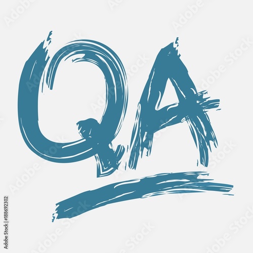 Logo quality assurance (QA), testing. Smears with a brush. Vector blue letters