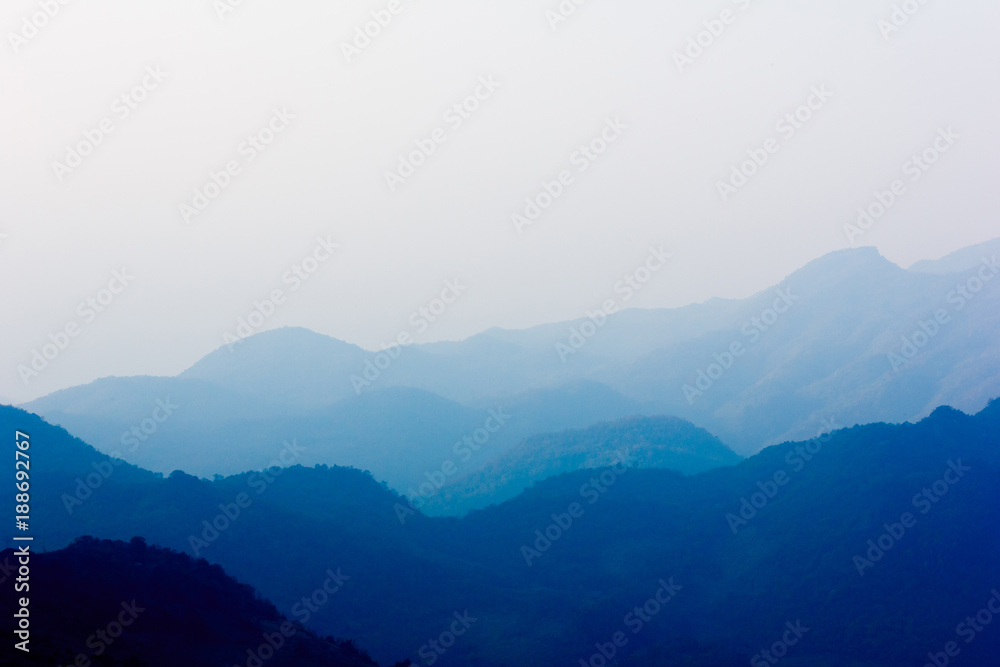 Silhouette view of mountains.