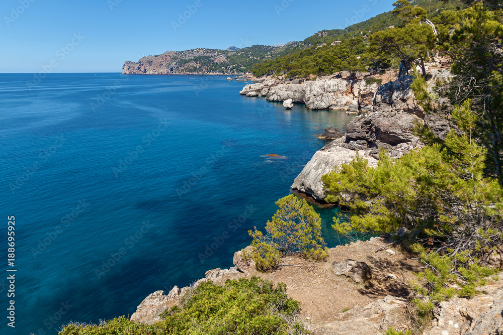 Palma de Mallorca, the sea overlooking the rocky mountains. the sea on Palma de Mallorca
