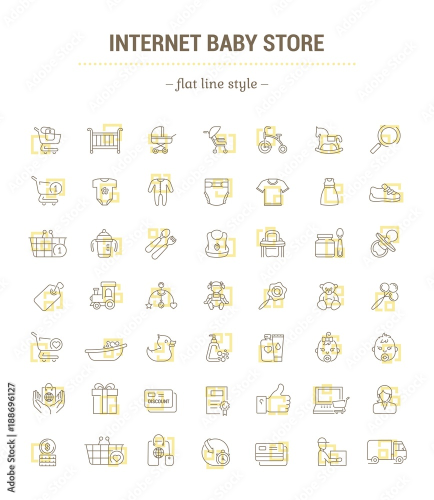 Vector graphic set. Isolated Icons in flat, contour, thin, minimal and linear design. Collection for baby store. Concept illustration for Web site. Sign, symbol, element. Vector graphic set. Isolated Icons in flat, contour, thin, minimal and linear design. Collection for baby store. Concept illustration for Web site. Sign, symbol, element.