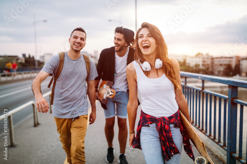 Group of happy friends hang out together photo