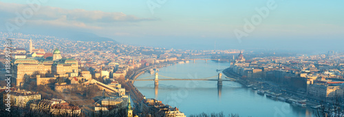 Danube river panorama with Royal Palace and Szechenyi chain bridge  Budapest