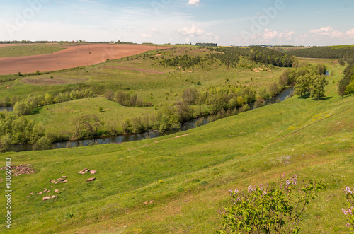 Spring landscape field near Dnipro city in central Ukraine