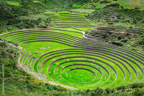 Unique Inca circular terraces at Moray (Ancient agricultural experiment station) - Peru, Latin America