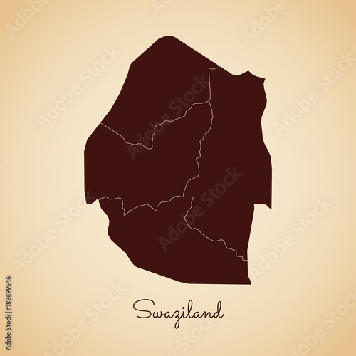Swaziland region map: retro style brown outline on old paper background. Detailed map of Swaziland regions. Vector illustration.