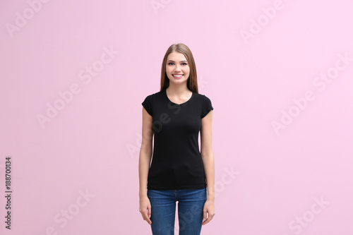 Young woman in black t-shir...