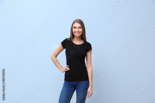 Young woman in black t-shir...