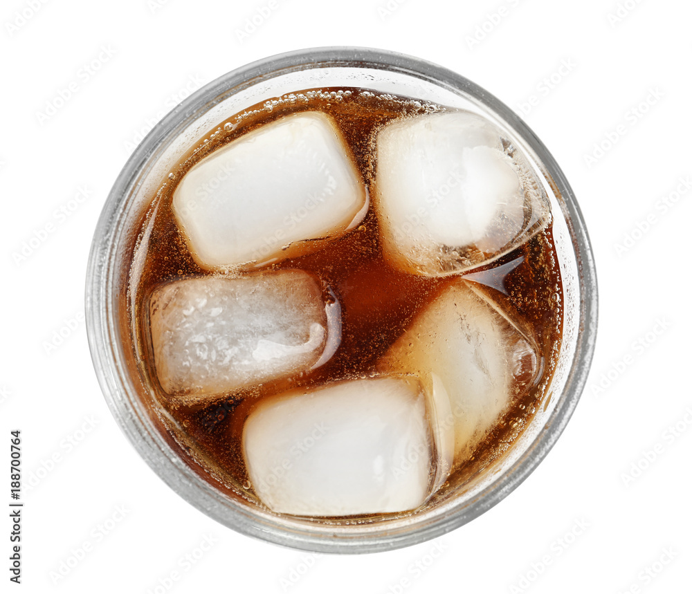 Cold cola in glass on white background Cold cola in glass on white background