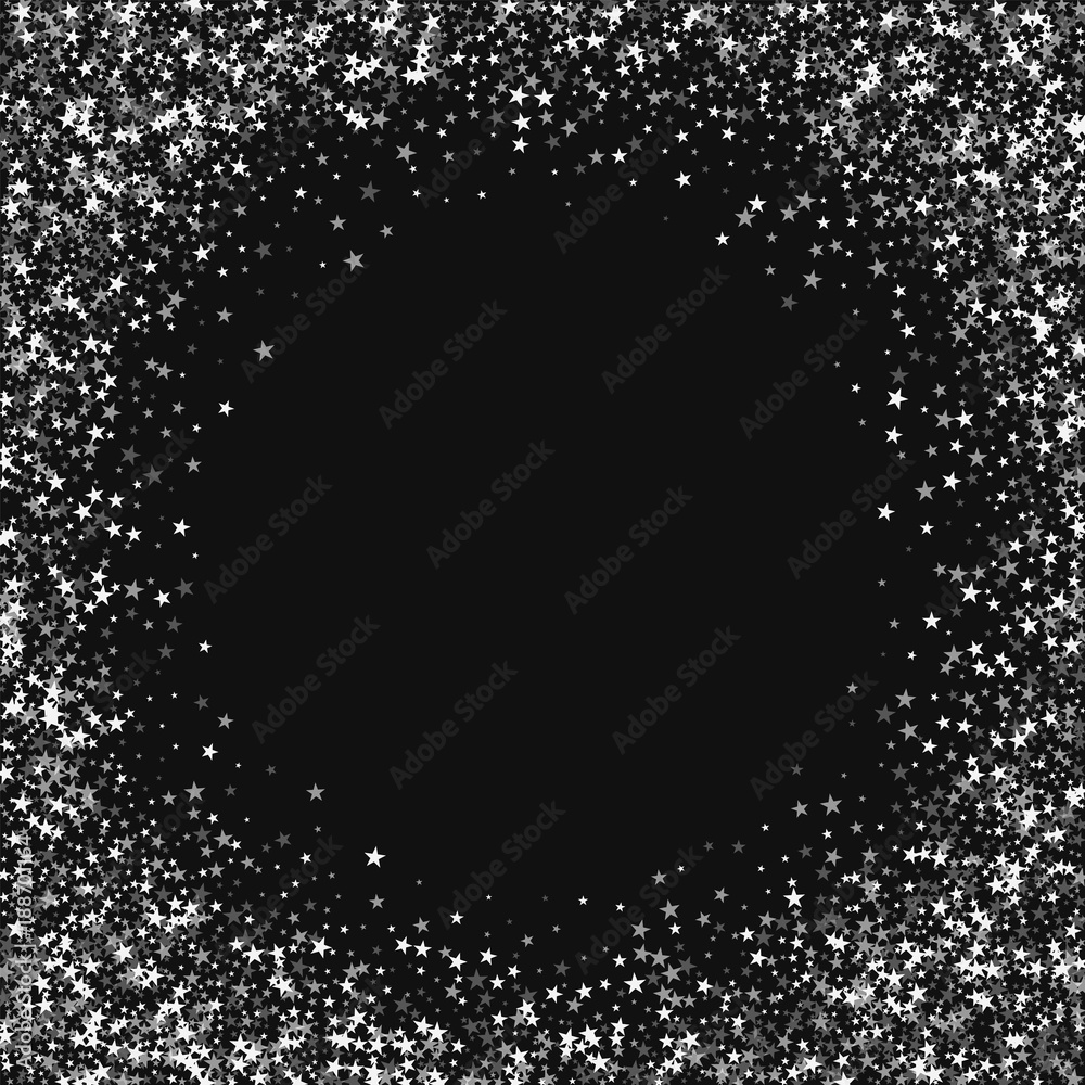 Amazing falling stars. Bordered frame with amazing falling stars on black background. Graceful Vector illustration.