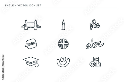Set of outline vector school icons on the theme of education. 