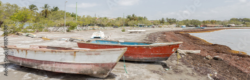 Abandoned boats on the beach of Azua  Dominican Republic